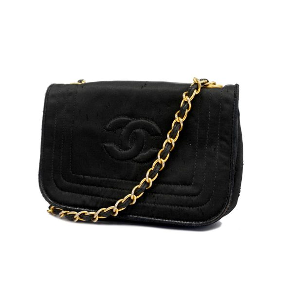 1240001037141 1 Chanel Shoulder Chain Nylon Black Gold Hardware