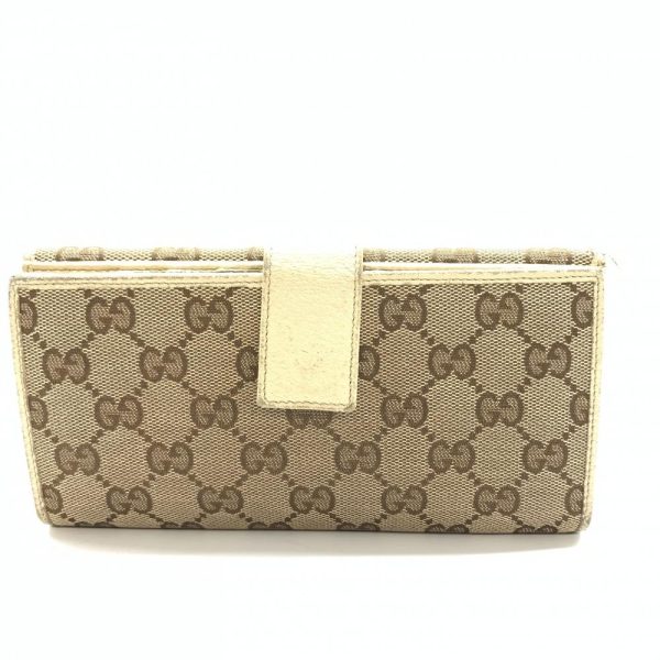 1240001037223 1 Gucci GG Canvas Long Wallet Canvas Leather Beige Brown White