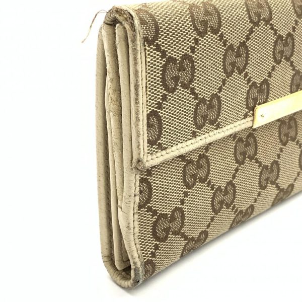 1240001037223 2 Gucci GG Canvas Long Wallet Canvas Leather Beige Brown White