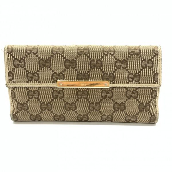 1240001037223 3 Gucci GG Canvas Long Wallet Canvas Leather Beige Brown White