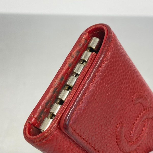 1240001037223 7 Chanel Key Case Caviar Skin Red Silver Hardware