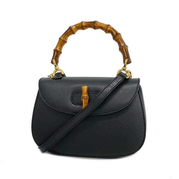 1240001037224 1 Gucci 2way Bag Bamboo Black Gold Hardware