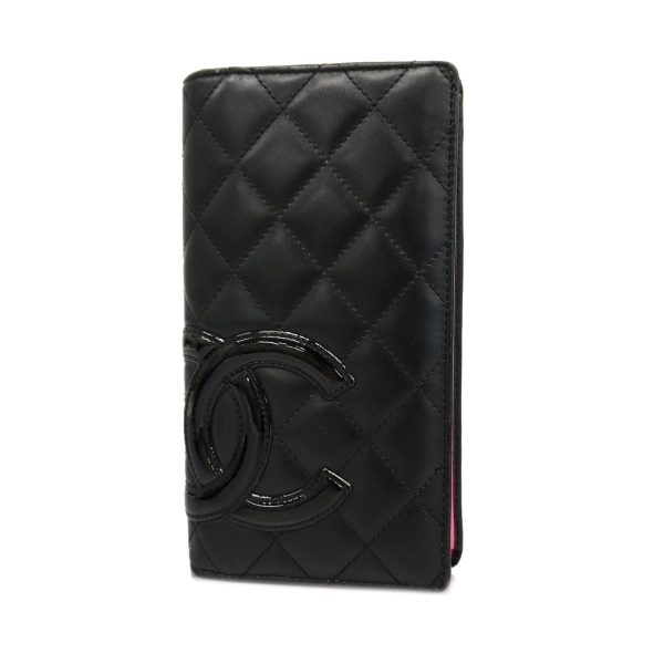 1240001037302 1 1 Chanel Long Wallet Cambon Lambskin Black Pink