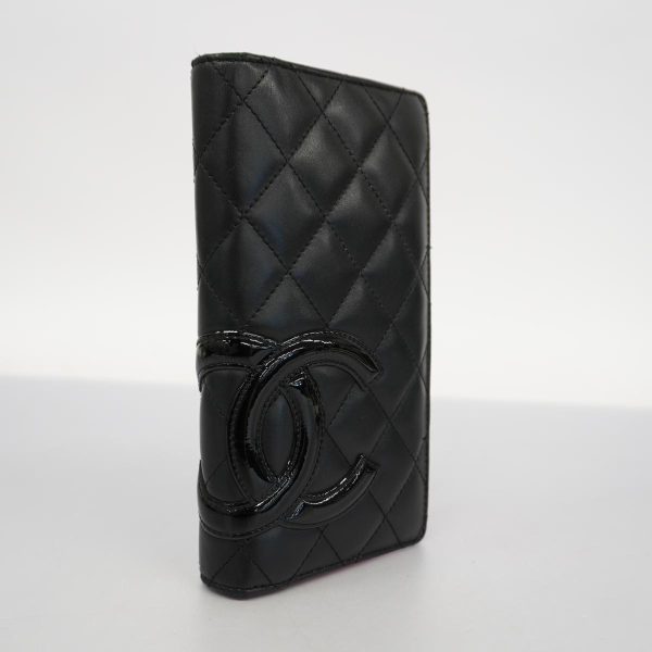 1240001037302 2 1 Chanel Long Wallet Cambon Lambskin Black Pink