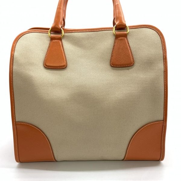 1240001037440 4 Prada Tote Bag 2Way Shoulder Canvas Saffiano Leather Beige Orange