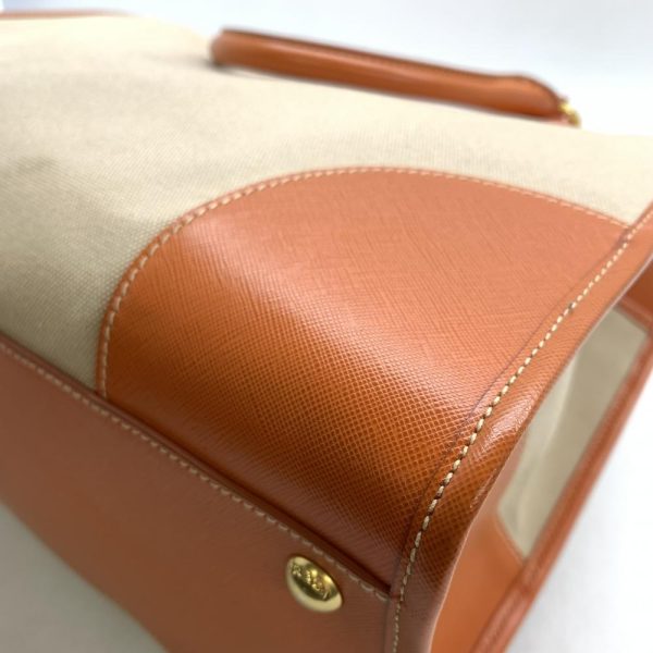 1240001037440 6 Prada Tote Bag 2Way Shoulder Canvas Saffiano Leather Beige Orange