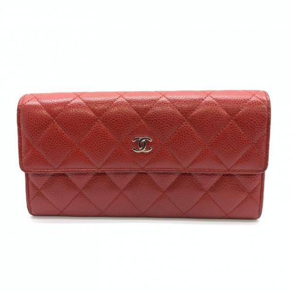 1240001037560 1 Chanel Caviar Skin Matelasse Bifold Wallet Red