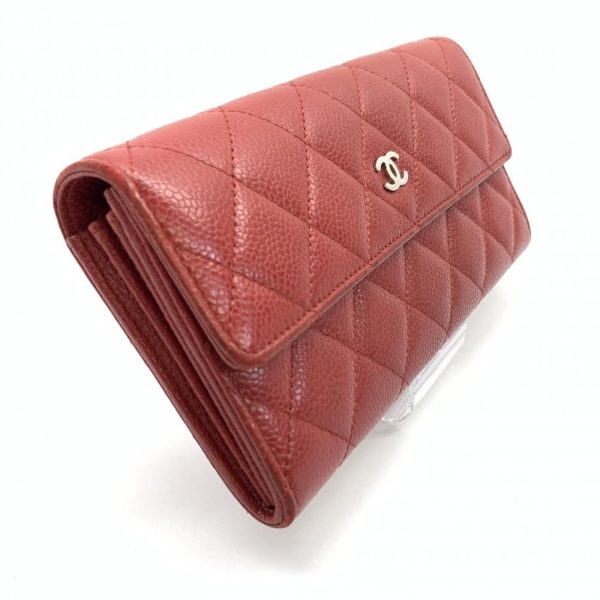 1240001037560 12 Chanel Caviar Skin Matelasse Bifold Wallet Red