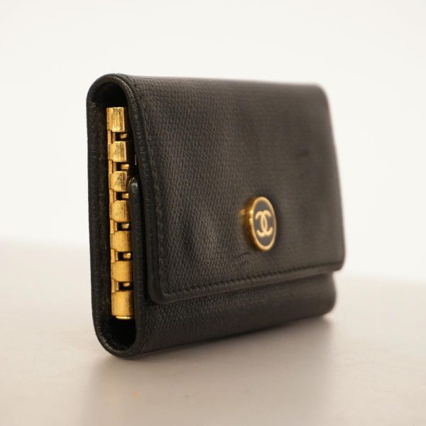 1240001037564 2 Chanel Key Case Coco Button Black Gold Hardware