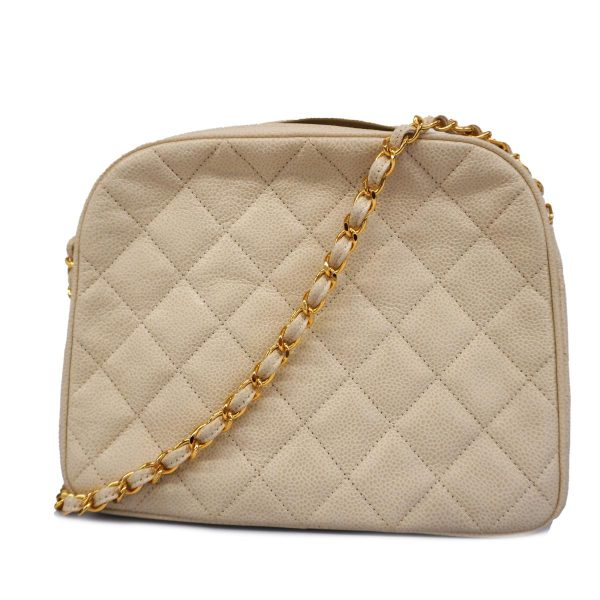 1240001037633 1 Chanel Matelasse Chain Shoulder Caviar Skin White