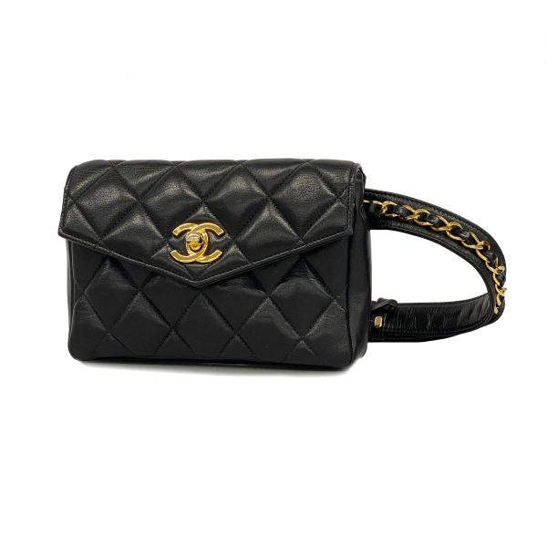 1240001037715 1 1 Chanel Waist Bag Matelasse Black Gold Hardware