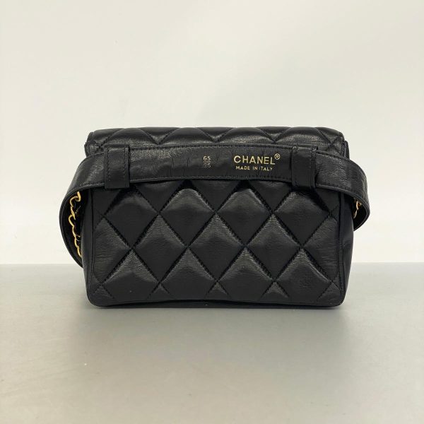 1240001037715 13 1 Chanel Waist Bag Matelasse Black Gold Hardware