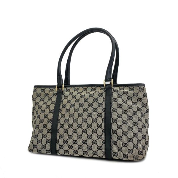 1240001037775 1 Gucci GG Canvas Tote Bag Black Gold Hardware