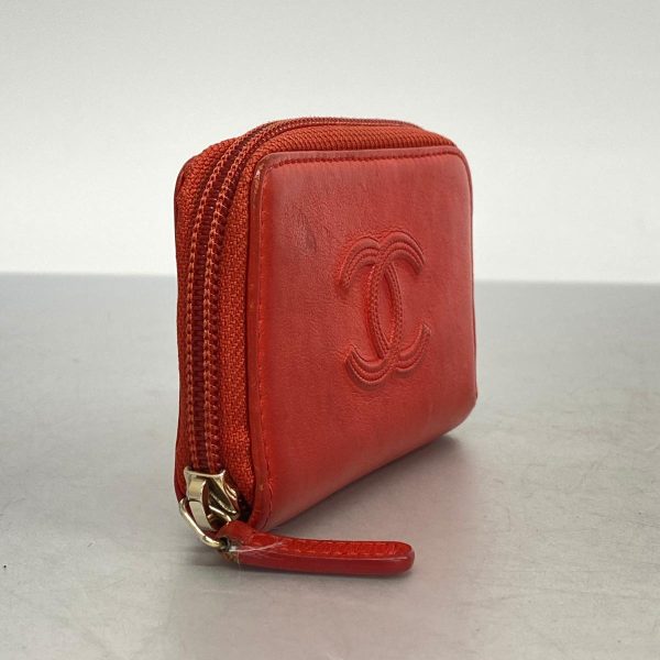 1240001037806 2 Chanel Coin Case Lambskin Red Gold Hardware