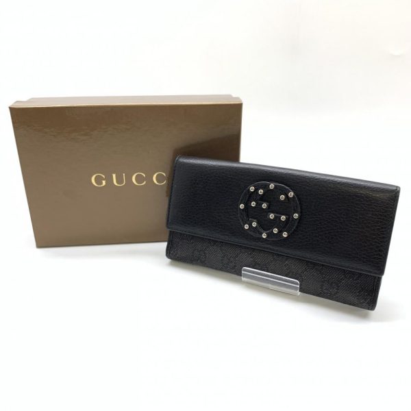 1240001037844 10 Gucci Interlocking G Studded Bifold Long Wallet Canvas Black