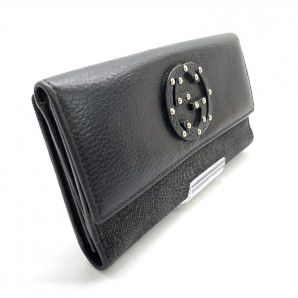 1240001037844 2 Gucci Interlocking G Studded Bifold Long Wallet Canvas Black