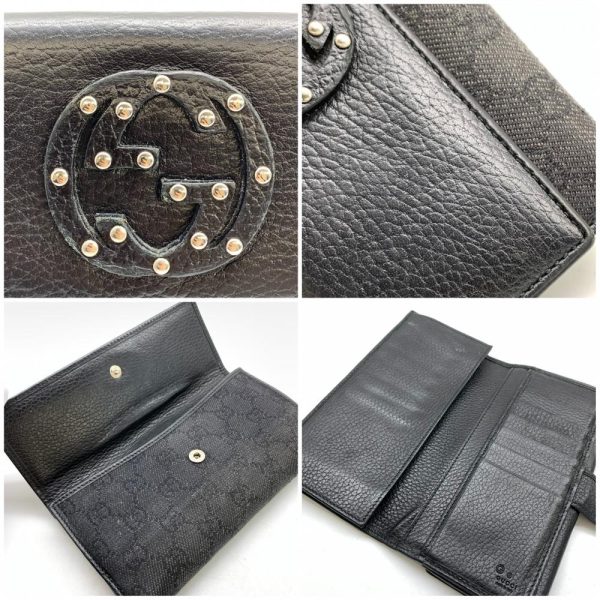 1240001037844 7 Gucci Interlocking G Studded Bifold Long Wallet Canvas Black