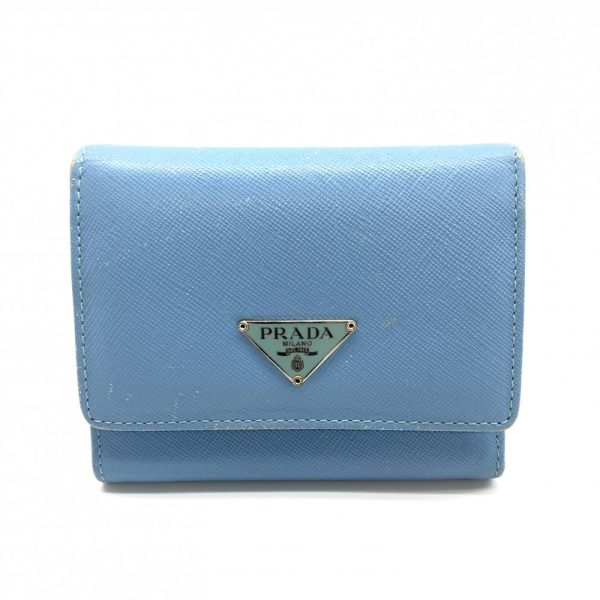 1240001037902 1 PRADA Trifold Wallet Saffiano Leather Blue