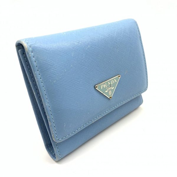 1240001037902 2 PRADA Trifold Wallet Saffiano Leather Blue