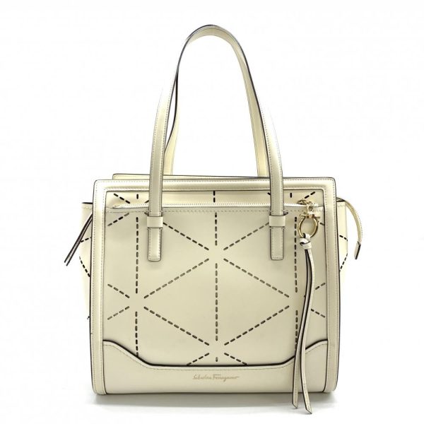 1240001037989 1 Salvatore Ferragamo Tote Bag Punching Leather Calf White Ivory