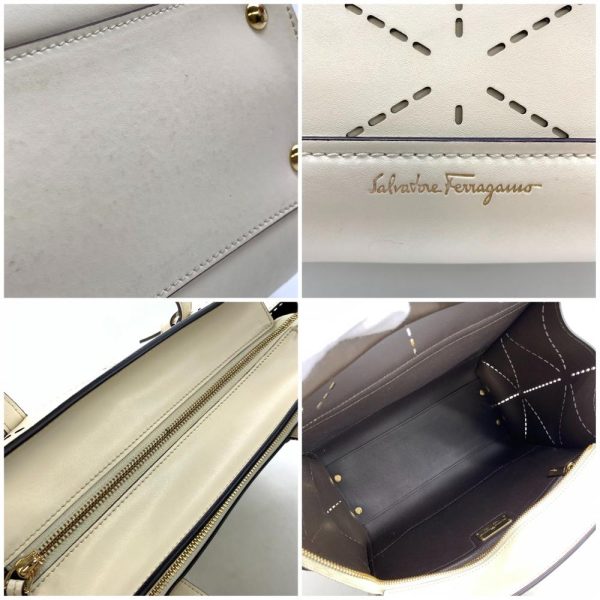 1240001037989 8 Salvatore Ferragamo Tote Bag Punching Leather Calf White Ivory