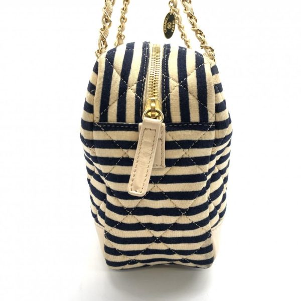 1240001038031 3 Chanel Cotton Marine Border Chain Shoulder Bag Beige Navy