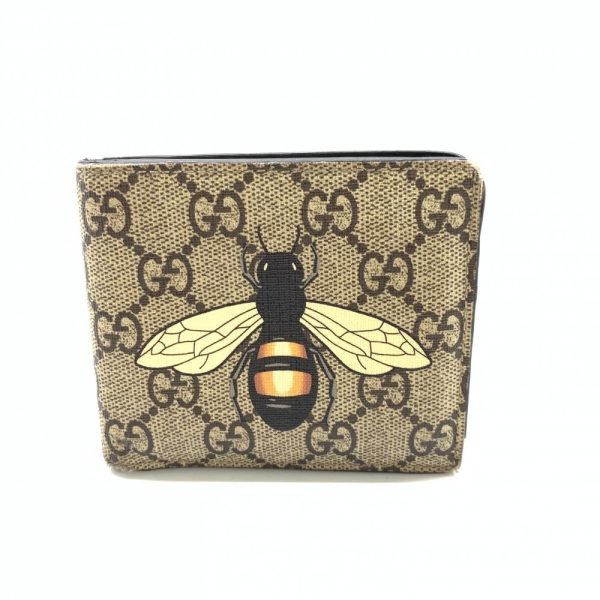 1240001038052 1 Gucci GG Supreme Compact Wallet Bifold Wallet Bee Brown Beige