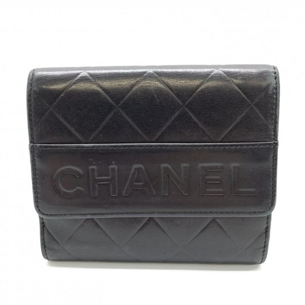 1240001038053 1 Chanel W Hook Bifold Wallet Matelasse Lambskin Leather Black