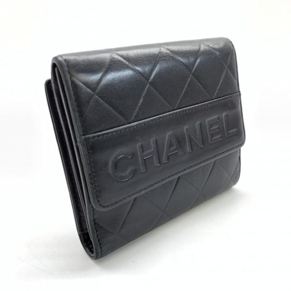 1240001038053 2 Chanel W Hook Bifold Wallet Matelasse Lambskin Leather Black