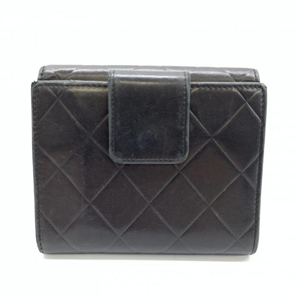 1240001038053 4 Chanel W Hook Bifold Wallet Matelasse Lambskin Leather Black