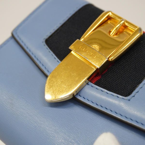 1240001038180 10 Gucci Wallet Sherry Line Sylvie Blue Gold Hardware