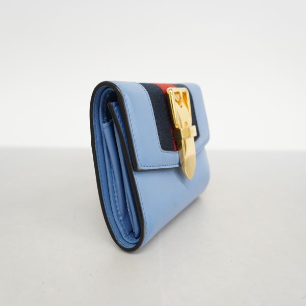 1240001038180 2 Gucci Wallet Sherry Line Sylvie Blue Gold Hardware