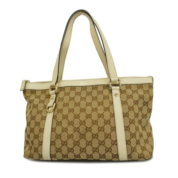 1240001038215 1 Gucci Tote Bag GG Canvas Ivory Brown Gold Hardware