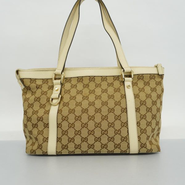 1240001038215 14 Gucci Tote Bag GG Canvas Ivory Brown Gold Hardware