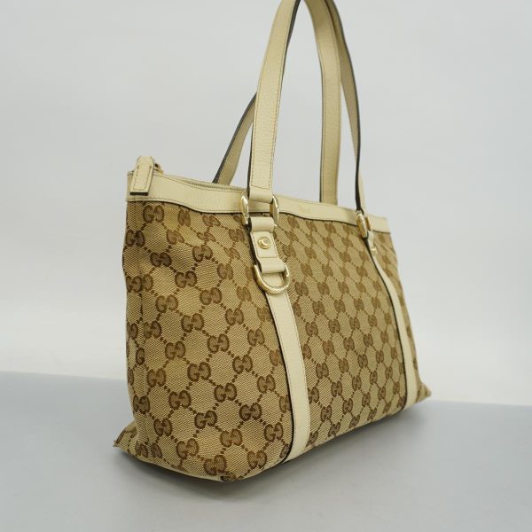 1240001038215 2 Gucci Tote Bag GG Canvas Ivory Brown Gold Hardware