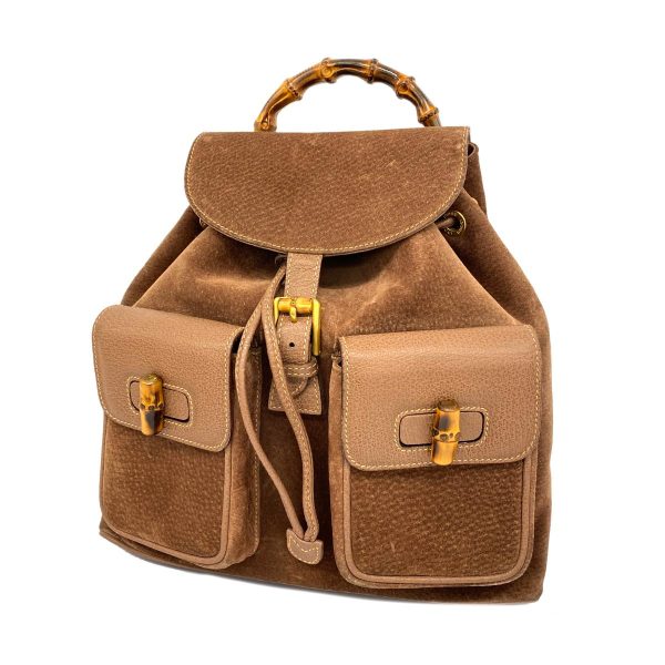 1240001038392 1 1 Gucci Rucksack Bamboo Suede Brown Champagne