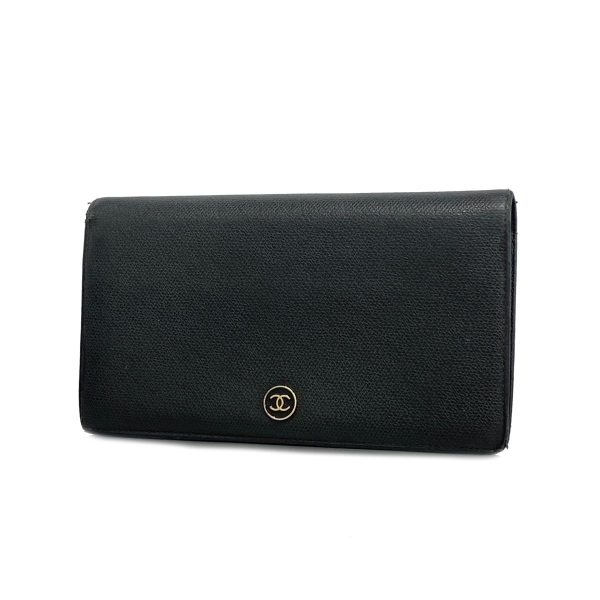 1240001038433 1 Chanel Long Wallet Leather Black Silver Hardware