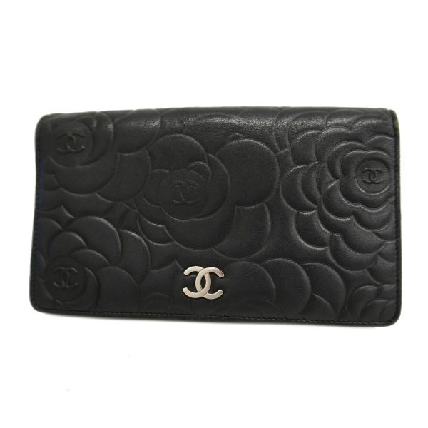 1240001038455 1 Chanel Long Wallet Camellia Lambskin Black