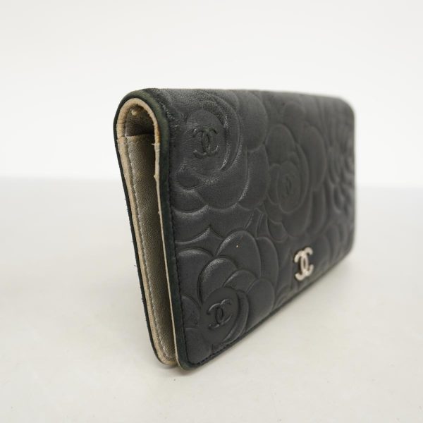 1240001038455 2 Chanel Long Wallet Camellia Lambskin Black