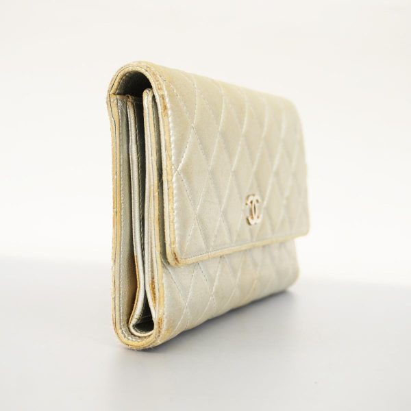 1240001038580 2 Chanel Tri fold Long Wallet Matelasse Silver