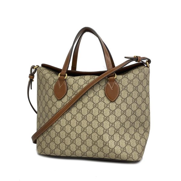 1240001038732 1 Gucci 2way Bag GG Supreme Leather Brown Beige