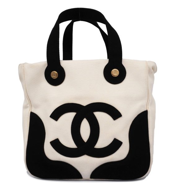 1240001038789 1 Chanel Tote Bag Canvas Black White Gold Hardware