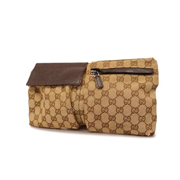 1240001038905 1 Gucci Waist Bag GG Canvas Brown Silver Hardware