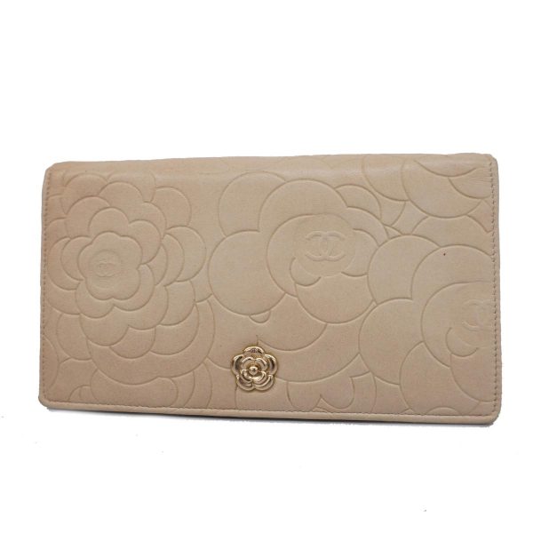 1240001038957 1 Chanel Long Wallet Camellia Lambskin Beige