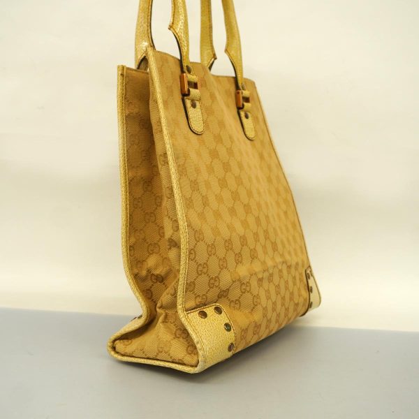 1240001039309 2 Gucci Tote Bag GG Canvas Ivory Beige Gold Hardware