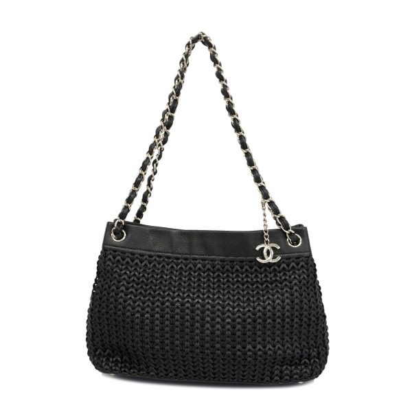 1240001039492 1 Chanel Shoulder Bag Chain Black Silver Hardware