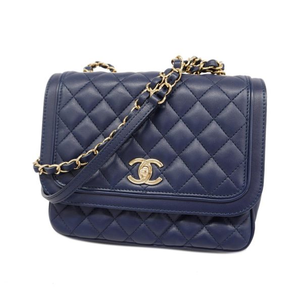 1240001039507 1 Chanel Shoulder Matelasse W Chain Lambskin Navy