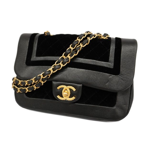 1240001039511 1 Chanel Shoulder Bag Matelasse W Chain Velor Black