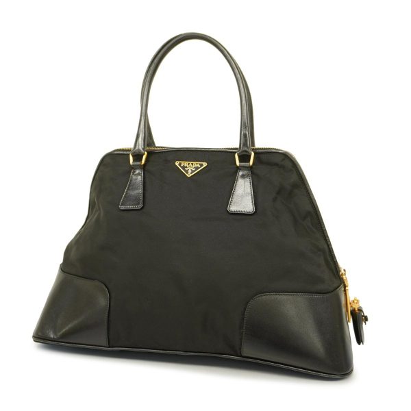 1240001039648 1 1 Prada Handbag Nylon Leather Black Gold Hardware