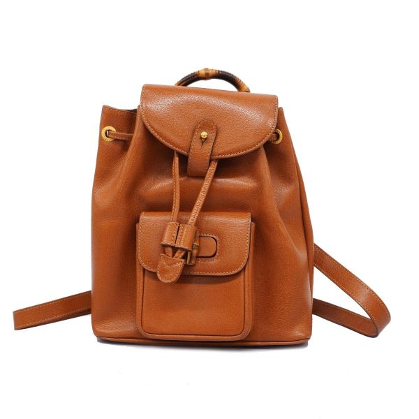 1240001039768 1 Gucci Rucksack Bamboo Leather Brown Gold Hardware